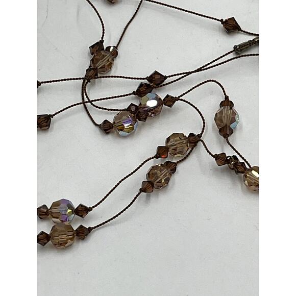 Sterling Silver Toggle Double Strand Smoky Quartz Crystal Necklace 11.83g - Picture 3 of 10